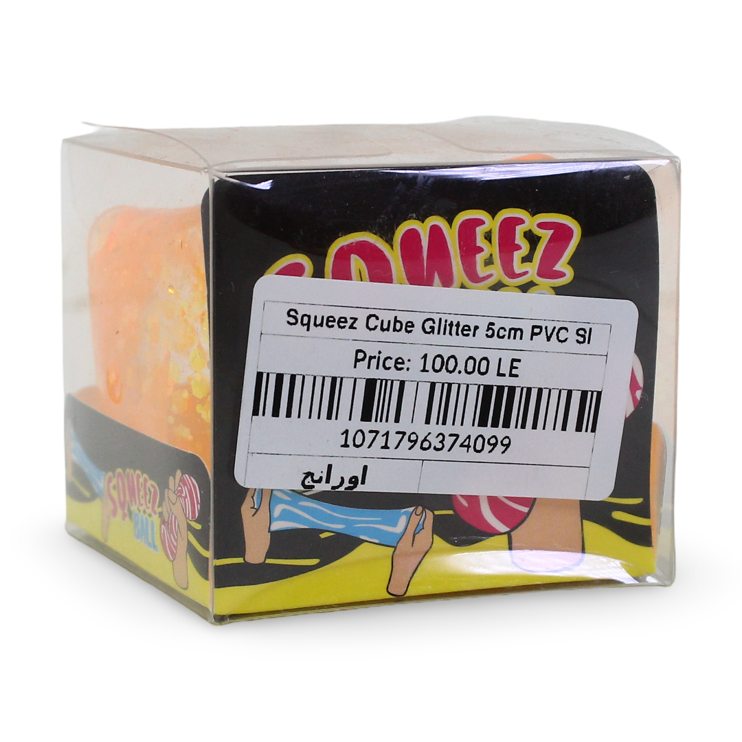 Squeez Cube Glitter 5cm PVC Slow Rising – Orange