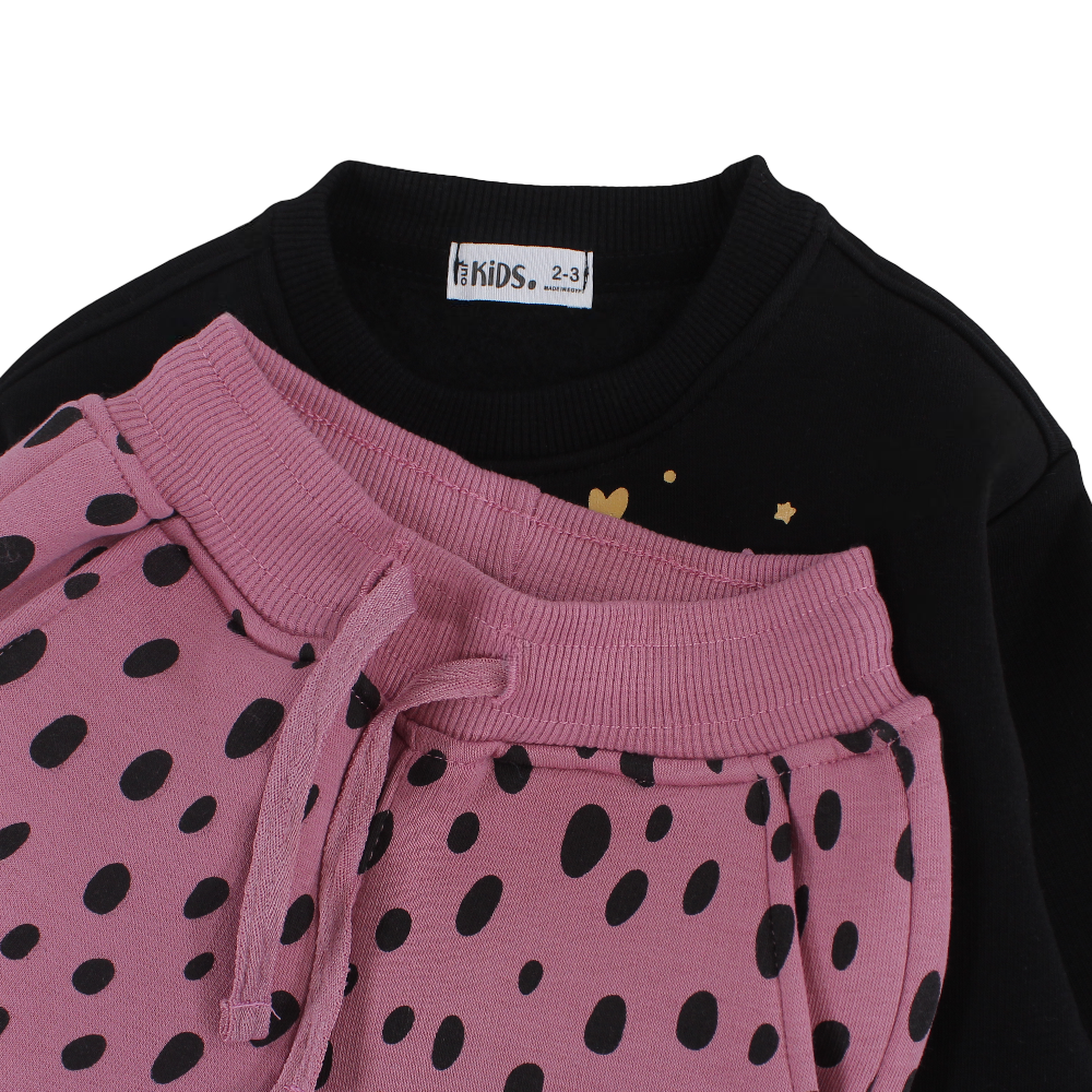Girls Cotton Pajama Set – Black/Pink  with “Pajama Party” Design