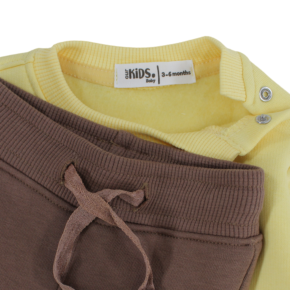 Baby Boys Cotton Pajama Set – Yellow/Brown with “Lil Hero” Owl Design