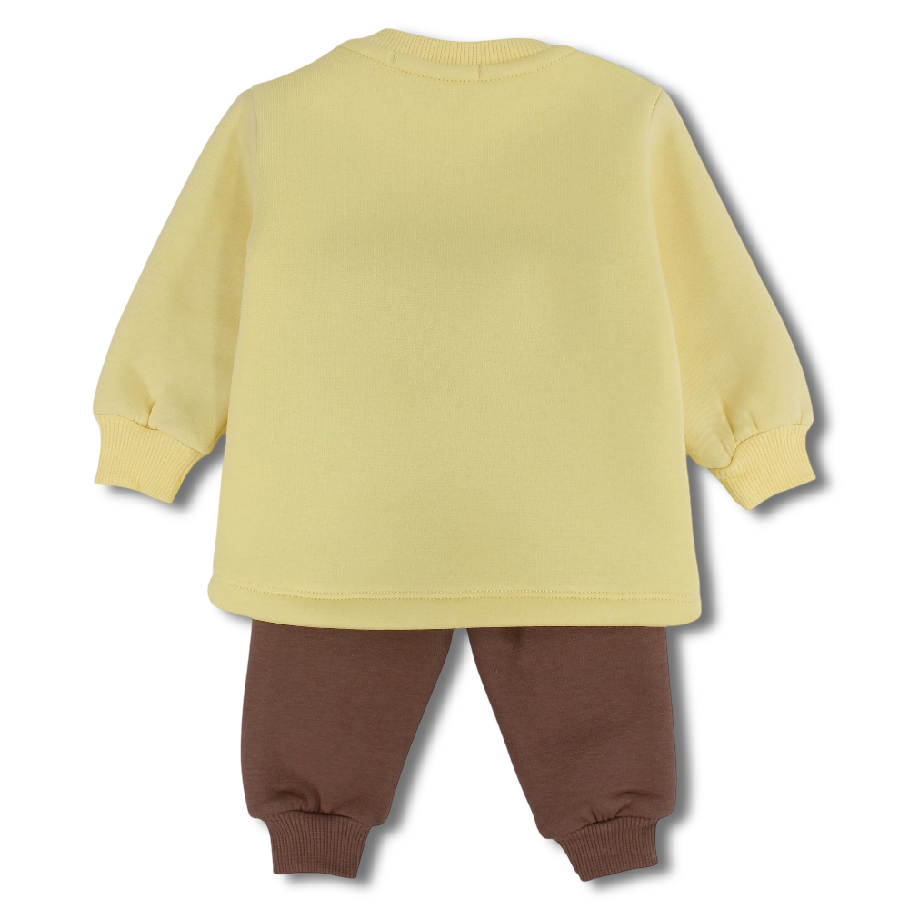 Baby Boys Cotton Pajama Set – Yellow/Brown with “Lil Hero” Owl Design