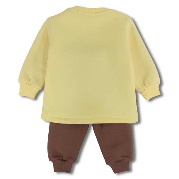 Baby Boys Cotton Pajama Set – Yellow/Brown with “Lil Hero” Owl Design