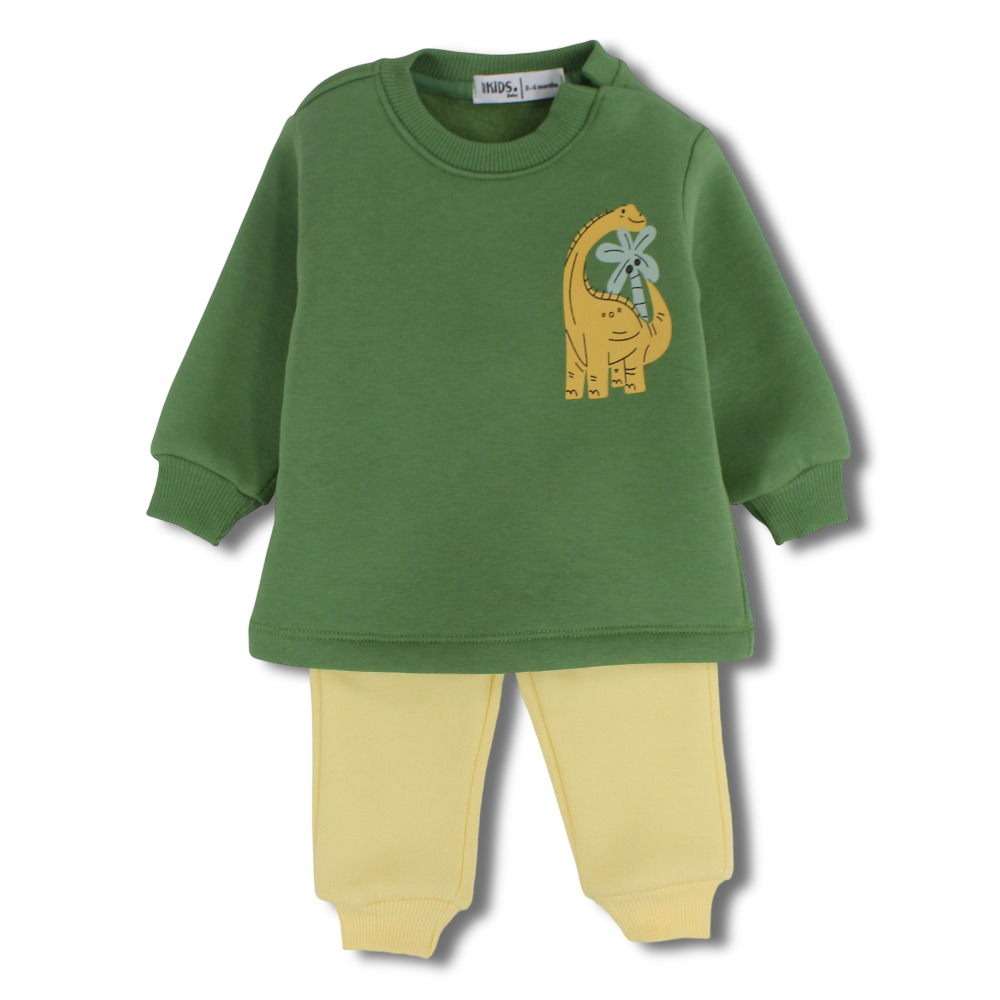 Baby Boys Cotton Pajama Set – Green/Yellow with Dinosaur Design