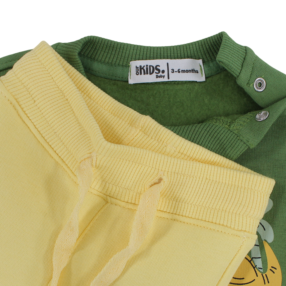 Baby Boys Cotton Pajama Set – Green/Yellow with Dinosaur Design
