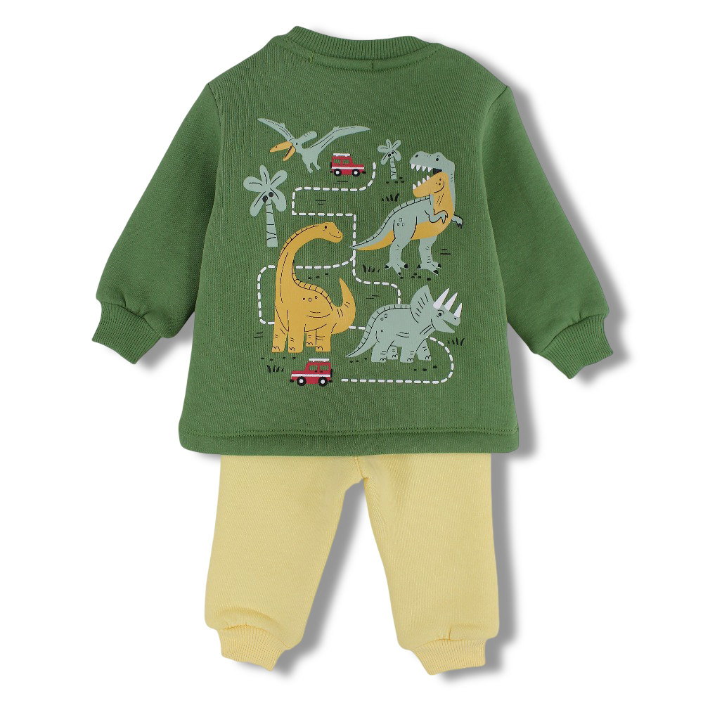 Baby Boys Cotton Pajama Set – Green/Yellow with Dinosaur Design