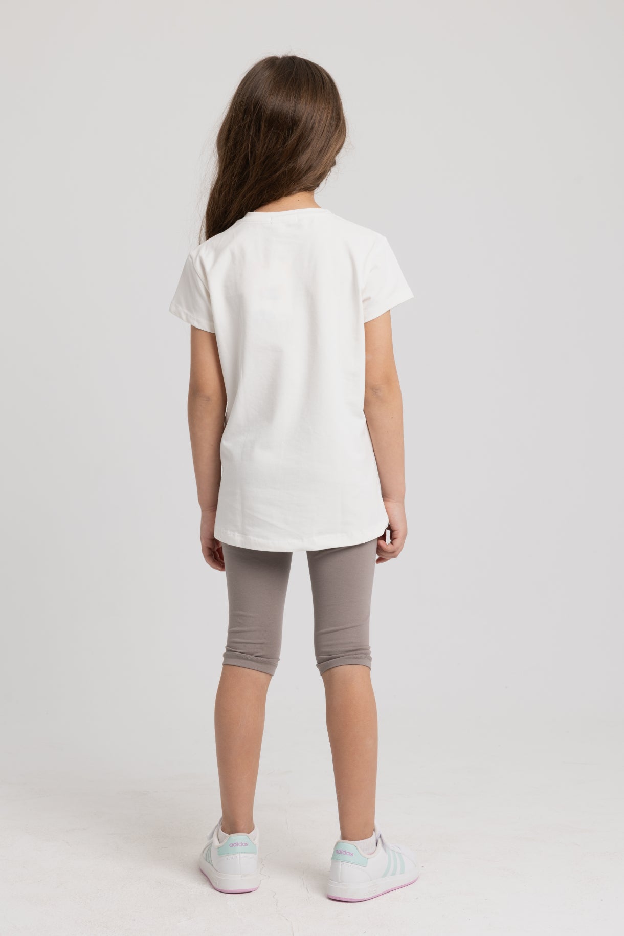 Girls Cotton Pajama Set – Off-white with Two Hearts Design