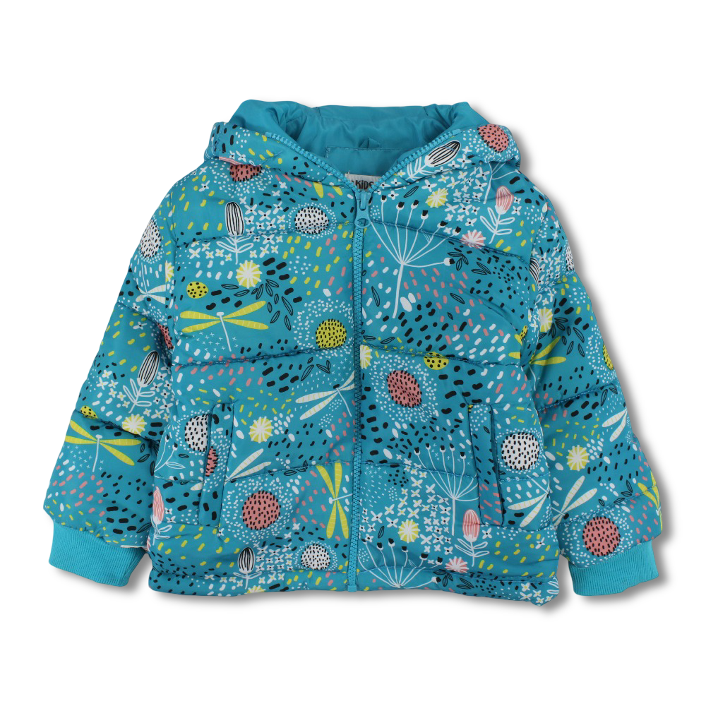 Girls Waterproof Jacket – Flowers & Plants Print