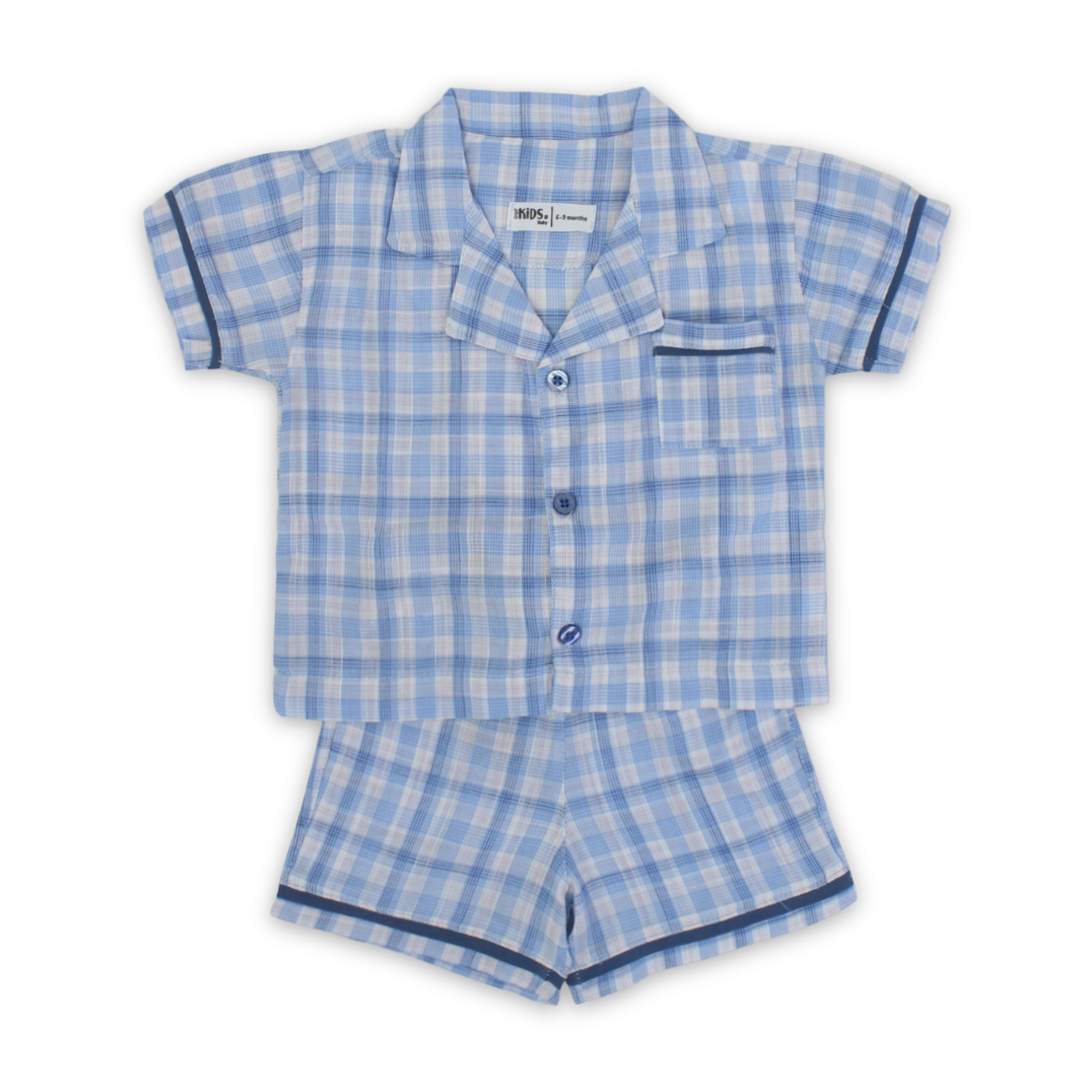 Baby Boys Cotton Pajama Set – Baby Blue Checkered Print