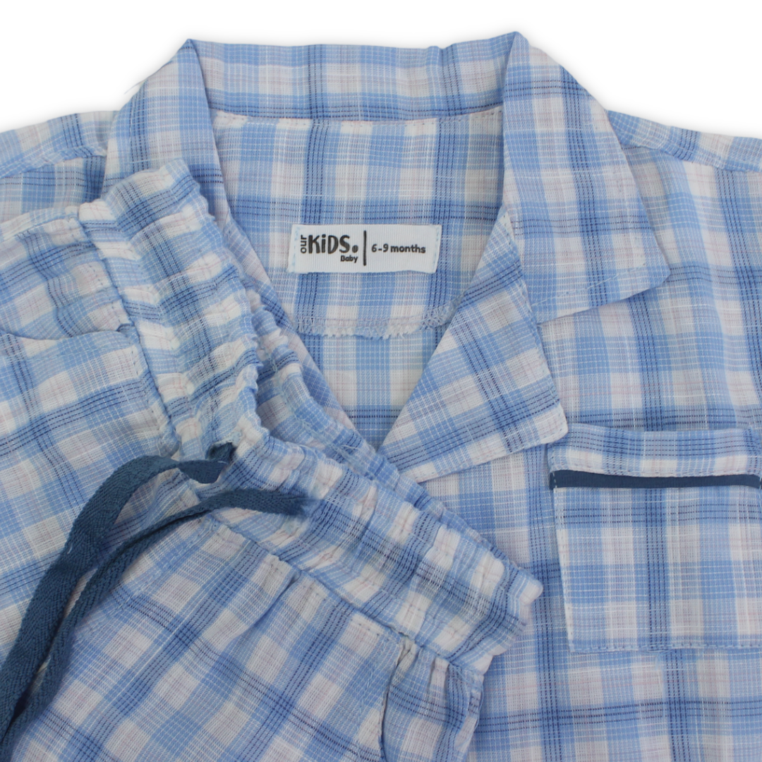 Baby Boys Cotton Pajama Set – Baby Blue Checkered Print