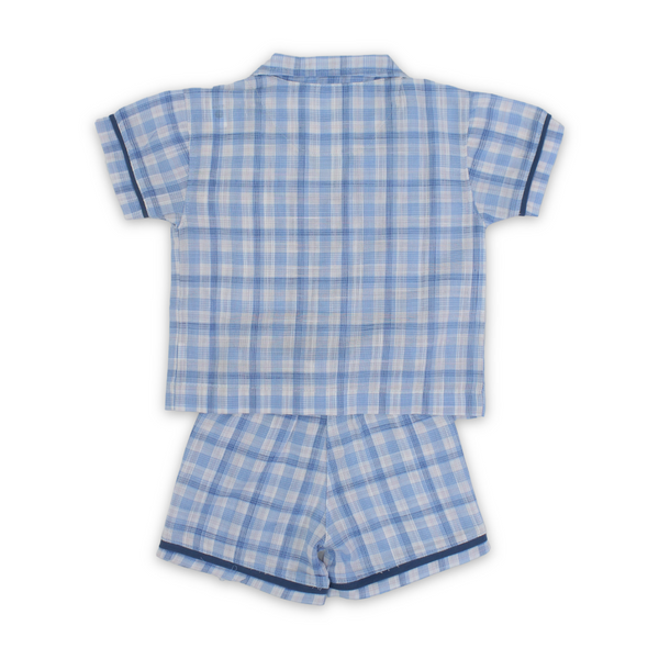 Baby Boys Cotton Pajama Set – Baby Blue Checkered Print