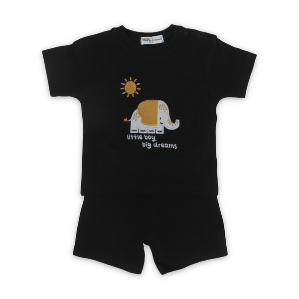 Baby Boys Cotton Pajama Set – Black with "Little Boy Big Dream" Print