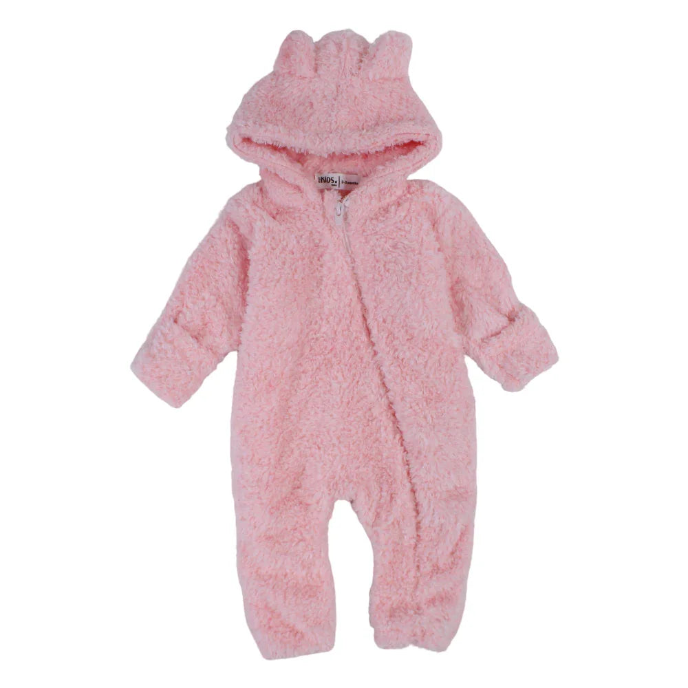 Baby Girls Fleeced Hooded Footless Onesie – Pink