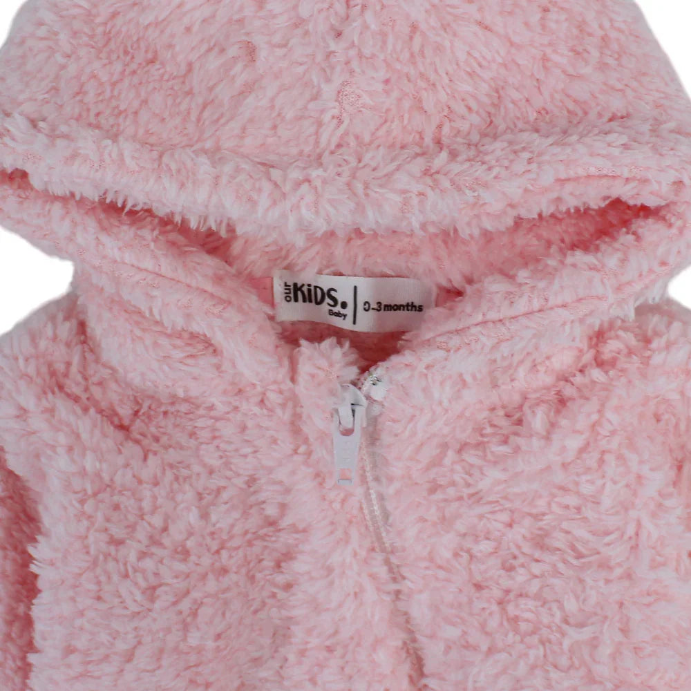 Baby Girls Fleeced Hooded Footless Onesie – Pink