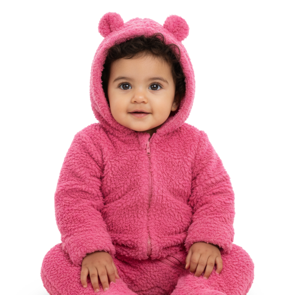 Baby Girls Fleeced Hooded Footless Onesie – Dusty Pink