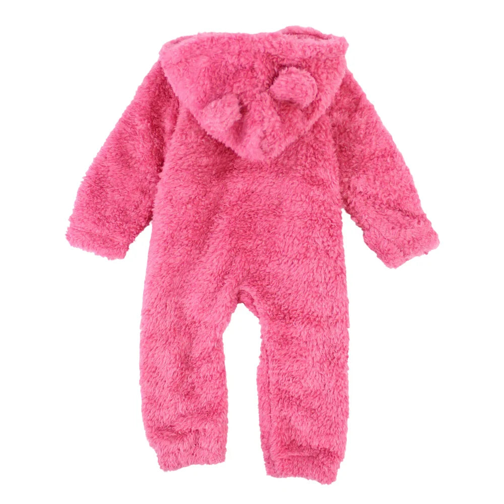 Baby Girls Fleeced Hooded Footless Onesie – Dusty Pink