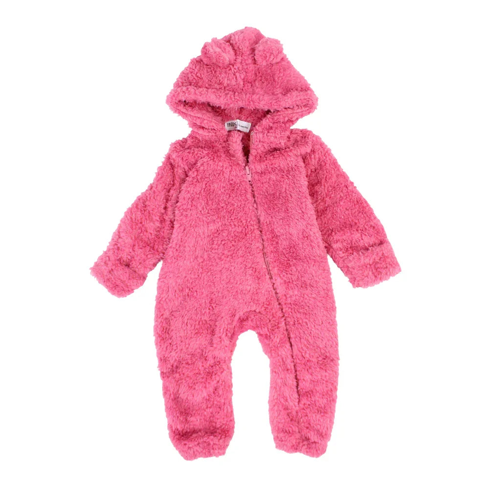 Baby Girls Fleeced Hooded Footless Onesie – Dusty Pink