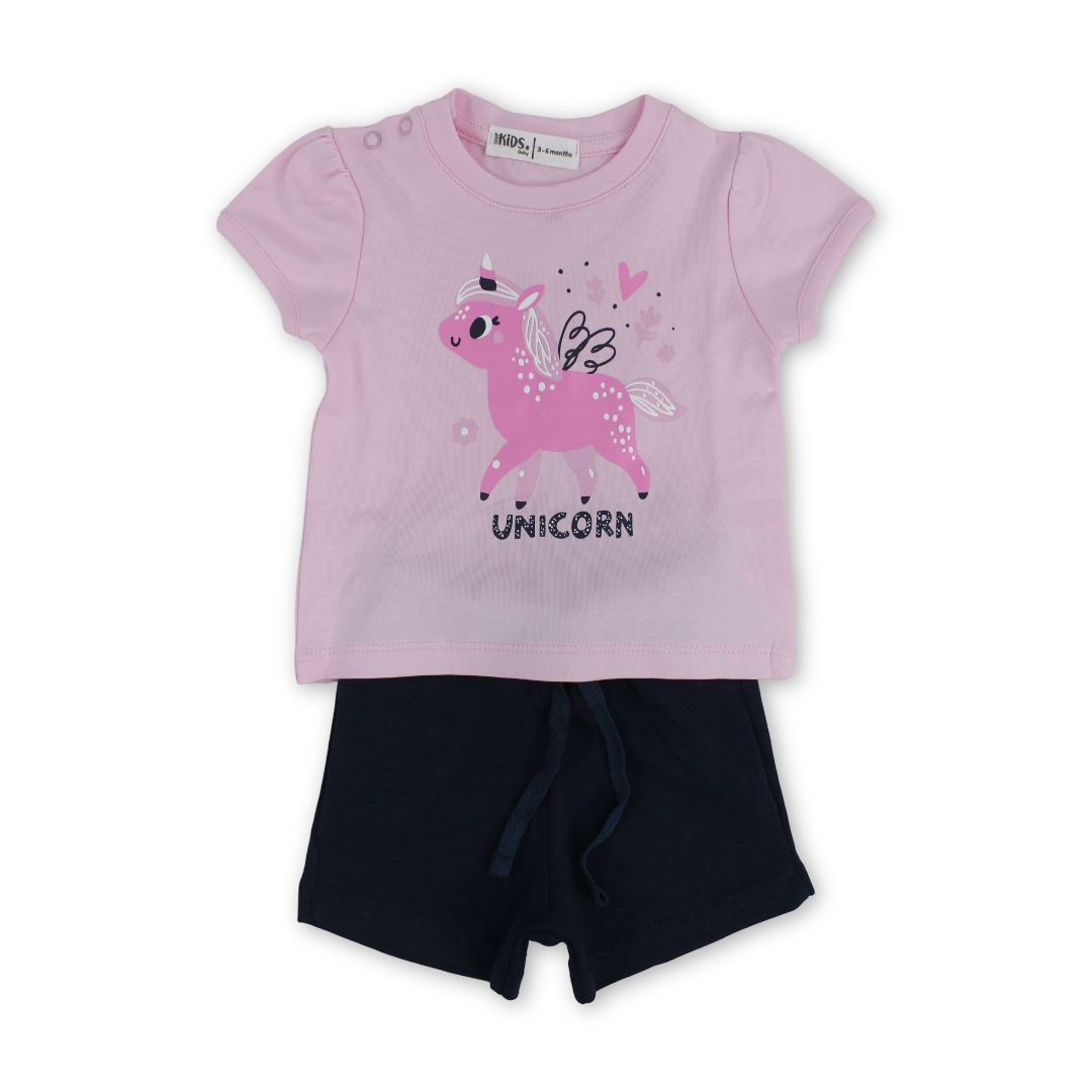 Baby Girls Cotton Outfit Set – Pink with Unicorn Print - Clothing - Ourkids