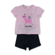 Baby Girls Cotton Outfit Set – Pink with Unicorn Print