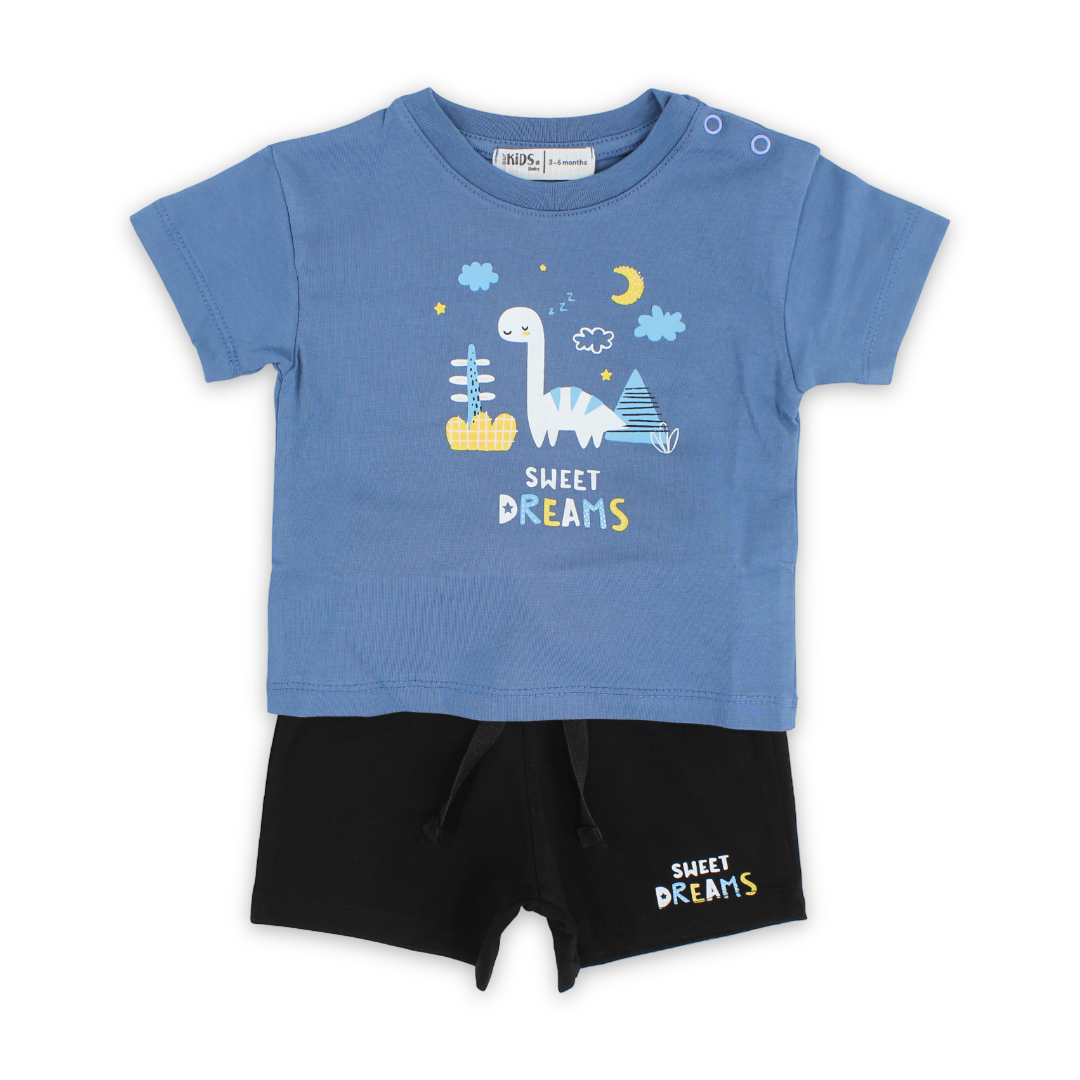 Baby Boys Cotton Pajama – Indigo with "Sweet Dreams" Print