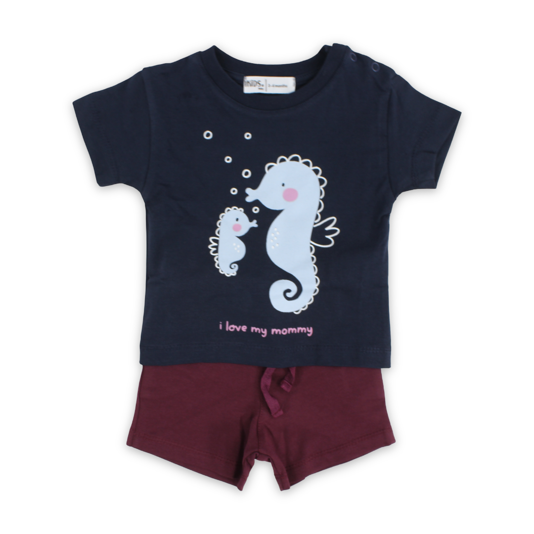 Baby Girls Cotton Pajama – Navy with "I Love My Mommy" Print - Clothing - Ourkids
