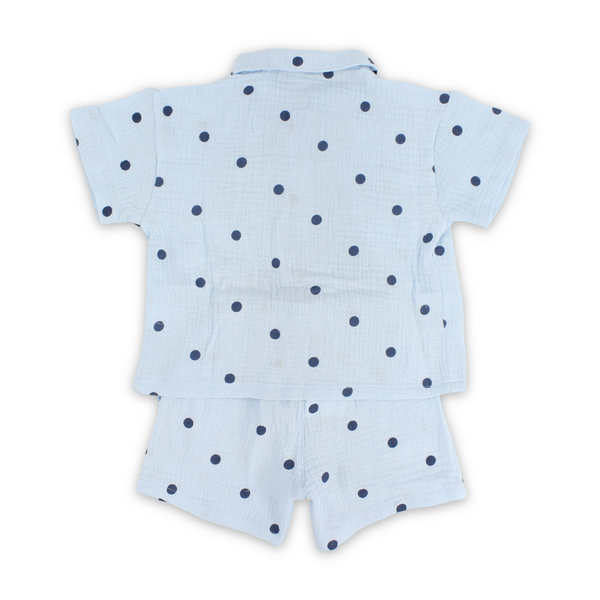 Girls Crinkle Cotton Pajama – Baby Blue Polka-dot