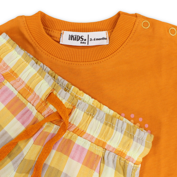 Baby Girls Cotton Pajama – Orange with Rainbow Print