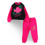 Girls Cotton Pajama Set – Black/Fuchsia with "Berry Sweet" Design