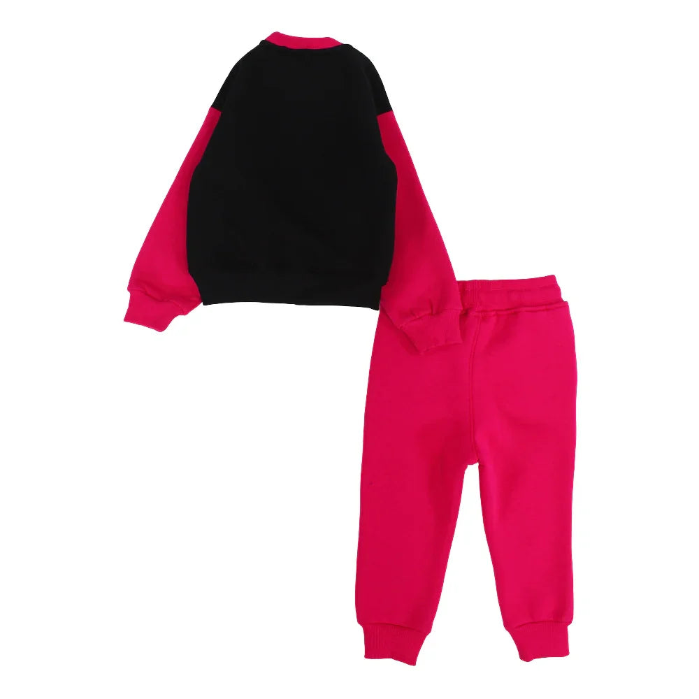 Girls Cotton Pajama Set – Black/Fuchsia with "Berry Sweet" Design