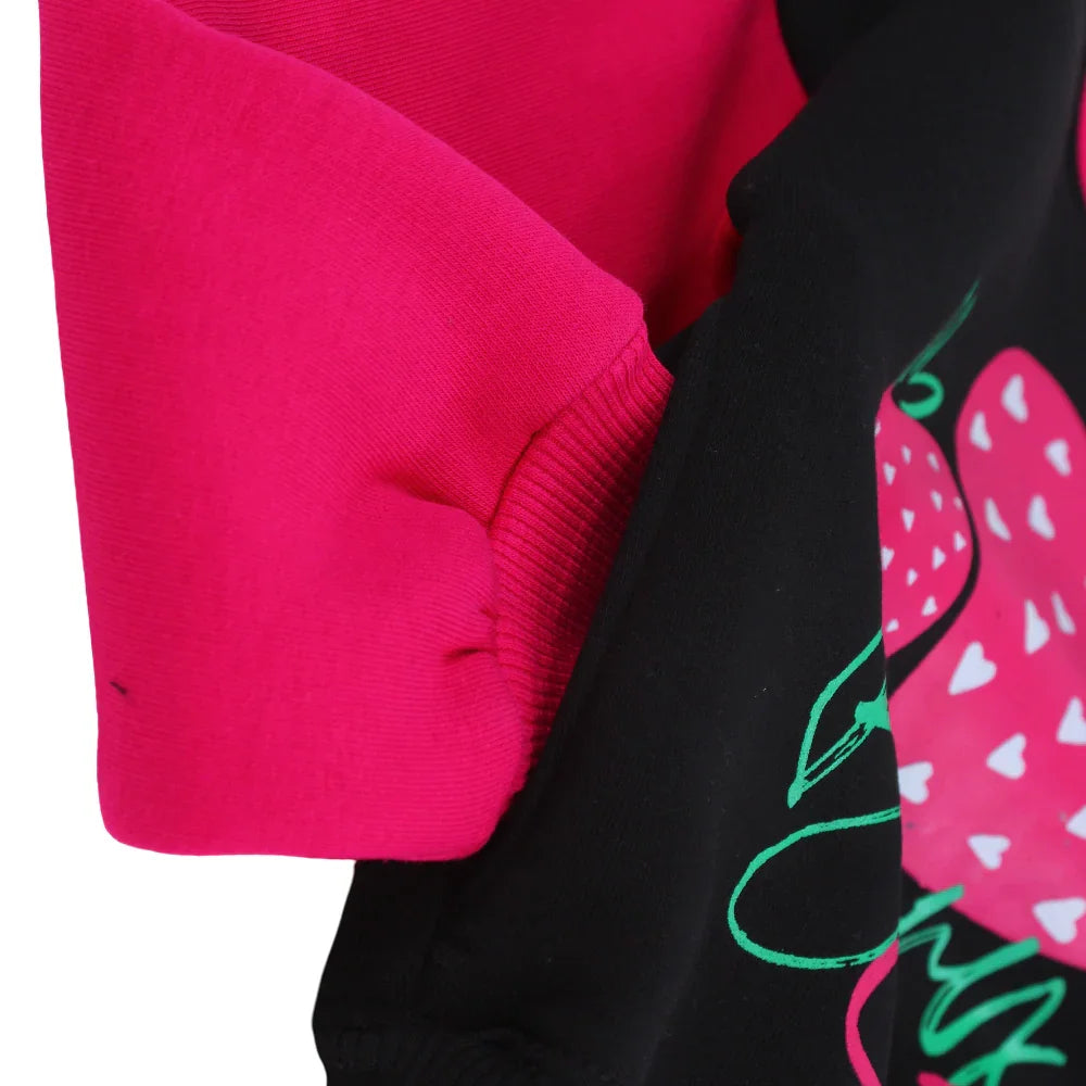 Girls Cotton Pajama Set – Black/Fuchsia with "Berry Sweet" Design