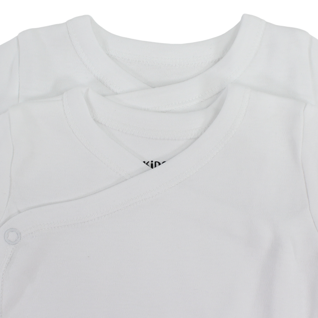 Unisex Baby Cotton Newborn Wrap Over Short-Sleeved Bodysuit – White (Pack Of 2)