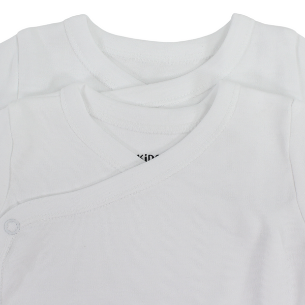 Unisex Baby Cotton Newborn Wrap Over Short-Sleeved Bodysuit – White (Pack Of 2)