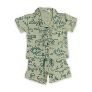 Boys Cotton Pajama – Pistachio with Dino Print