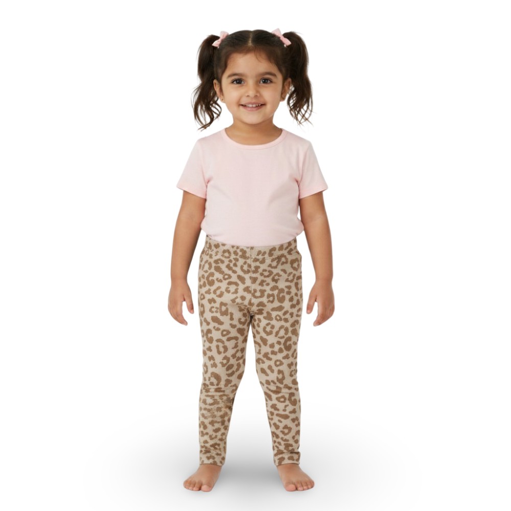 Girls Soft & Playful Leggings – Beige with Tiger Print