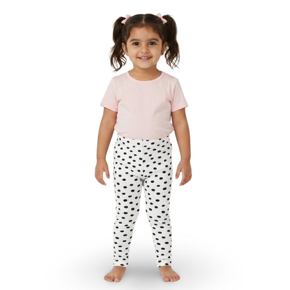 Girls Soft & Stylish Leggings – White with Dalmatian Dots