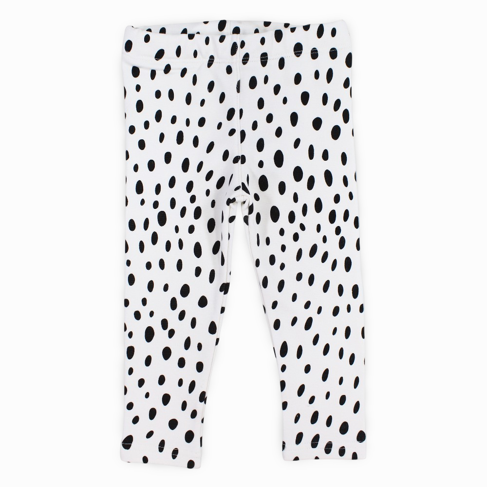 Girls Soft & Stylish Leggings – White with Dalmatian Dots
