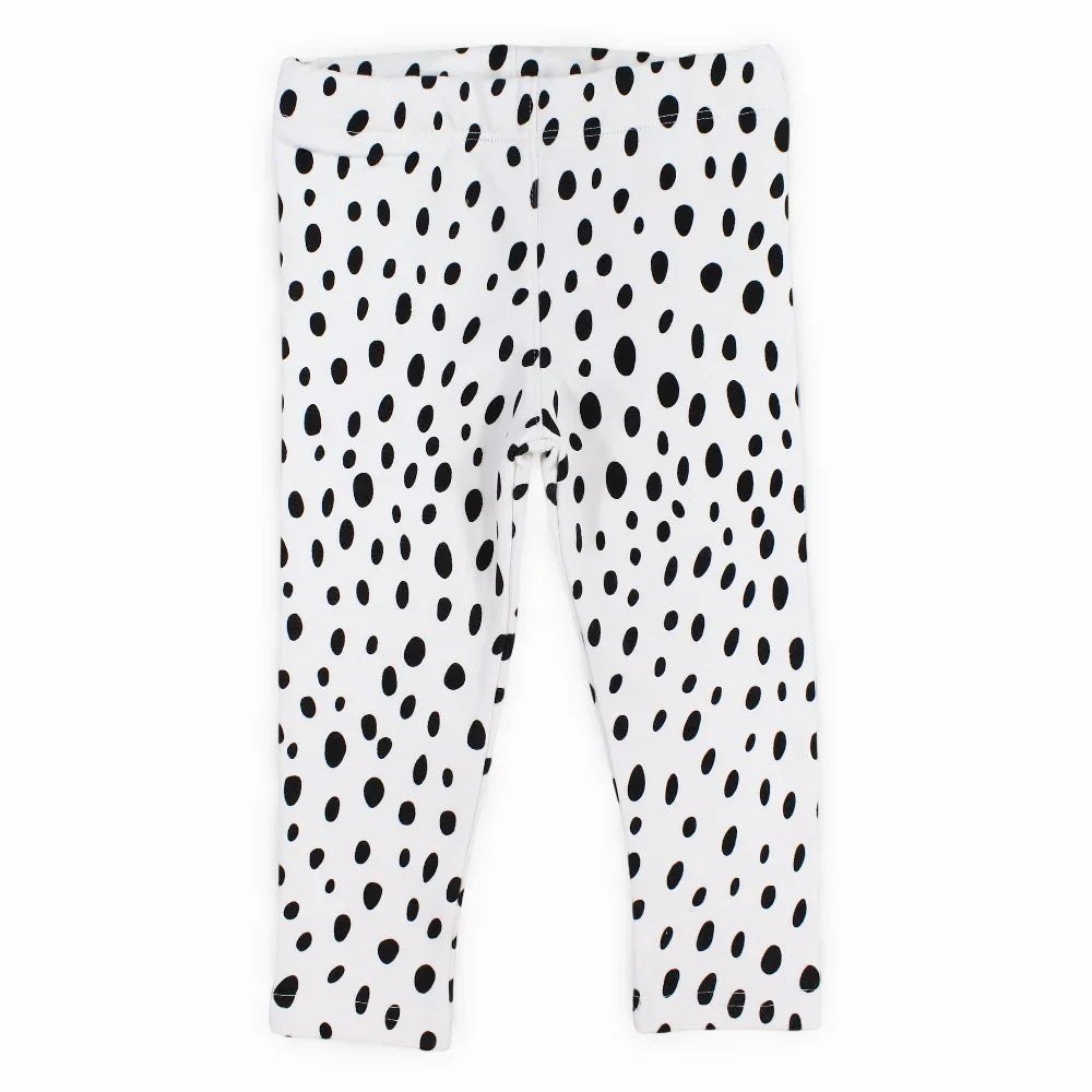 Girls Soft & Stylish Leggings – White with Dalmatian Dots