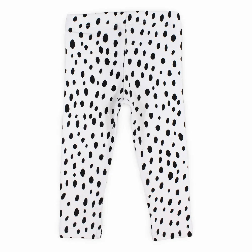 Girls Soft & Stylish Leggings – White with Dalmatian Dots