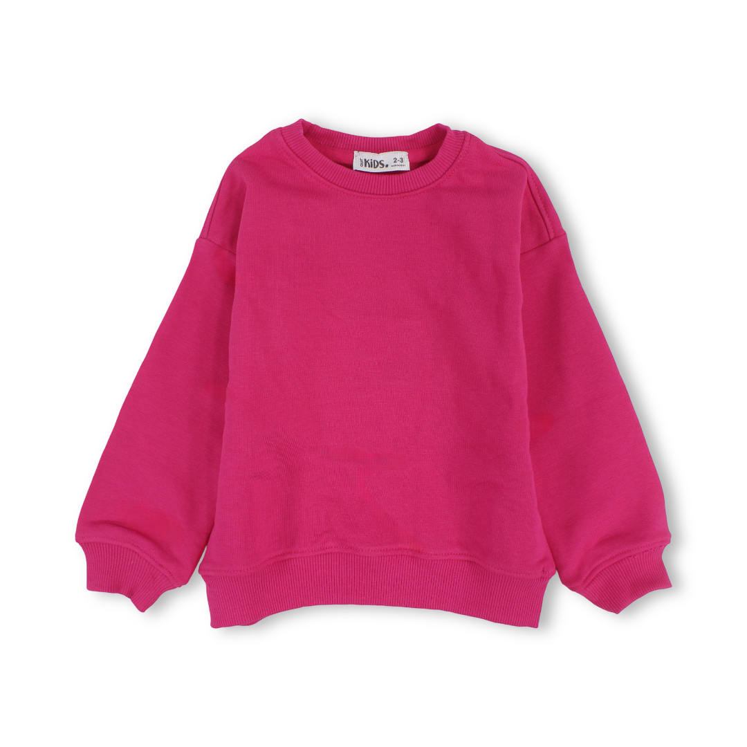 Girls Cotton Long-Sleeved Sweatshirt – Plain Fuchsia