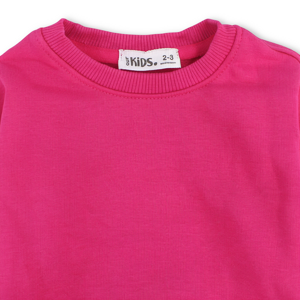 Girls Cotton Long-Sleeved Sweatshirt – Plain Fuchsia