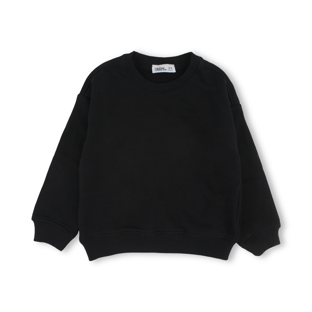 Unisex Cotton Long-Sleeved Sweatshirt – Plain Black