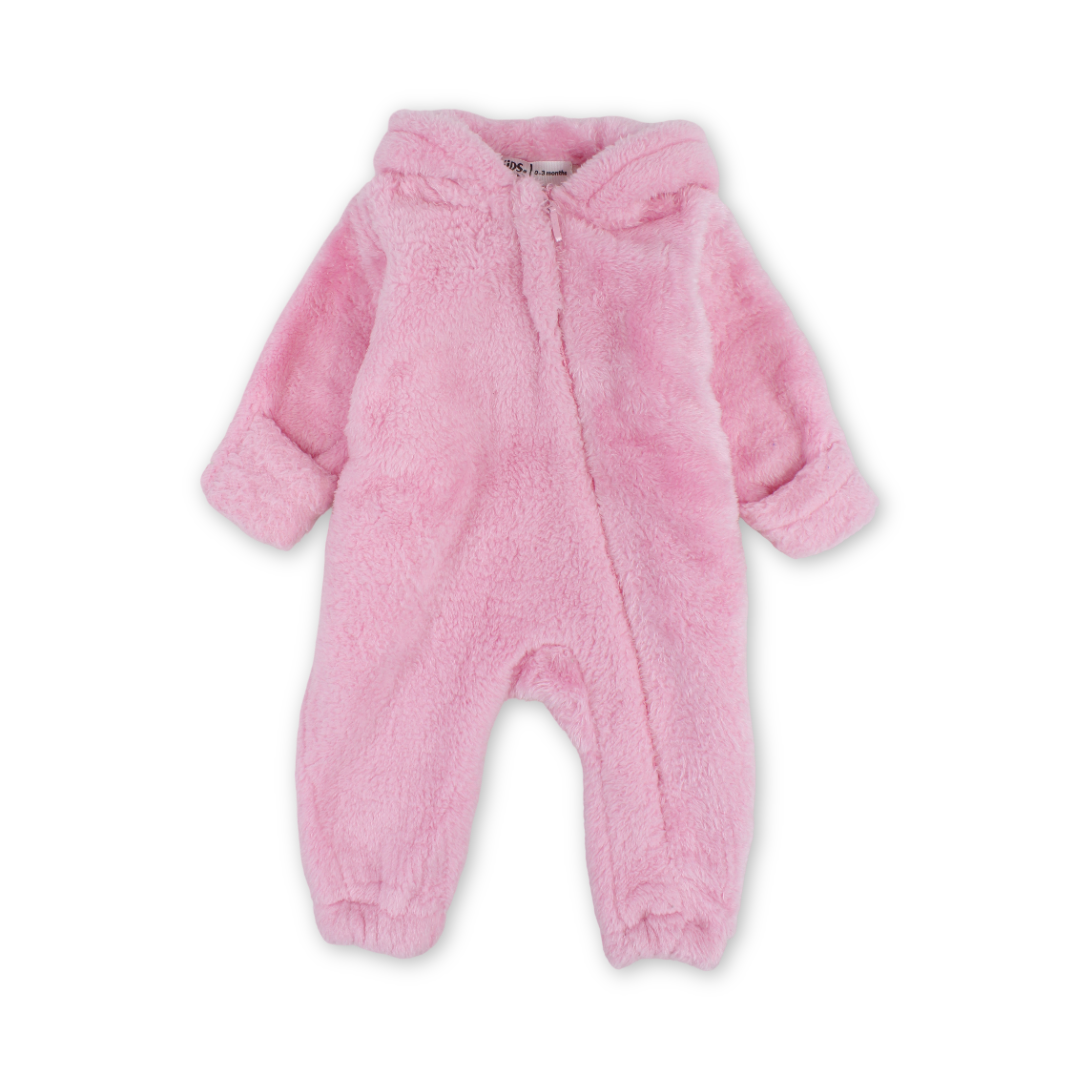 Baby Girls Fleece Hooded Footless Onesie – Pink
