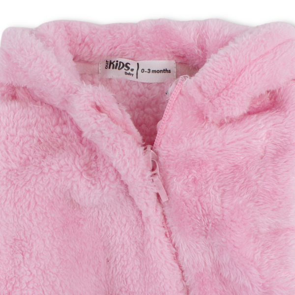Baby Girls Fleece Hooded Footless Onesie – Pink