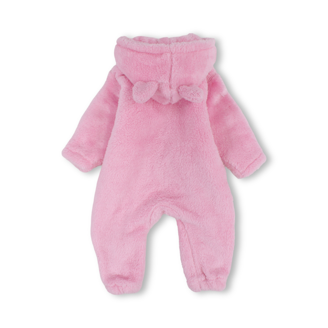 Baby Girls Fleece Hooded Footless Onesie – Pink