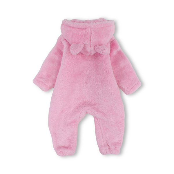 Baby Girls Fleece Hooded Footless Onesie – Pink