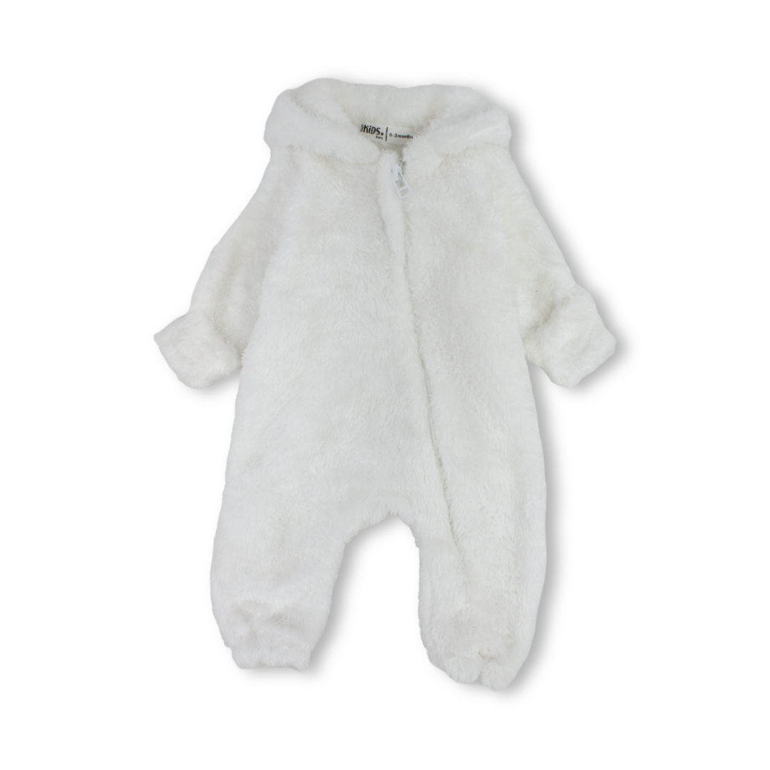 Unisex Baby Fleece Hooded Footless Onesie – White