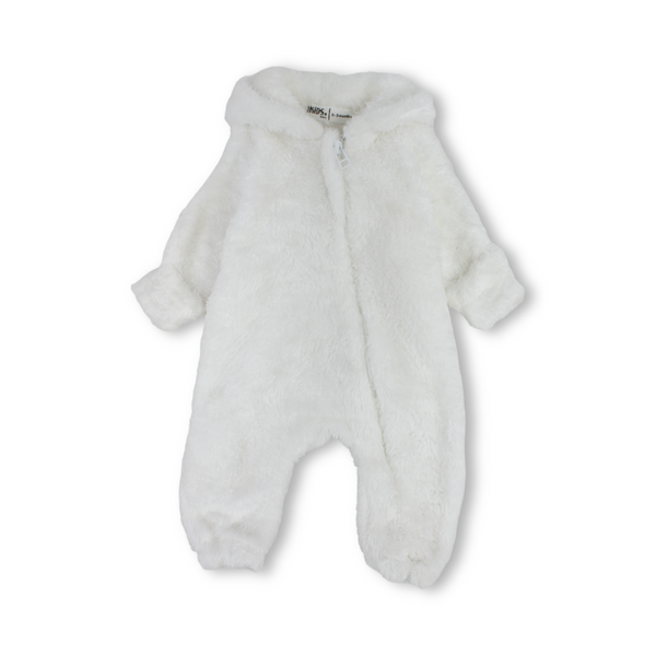 Unisex Baby Fleece Hooded Footless Onesie – White