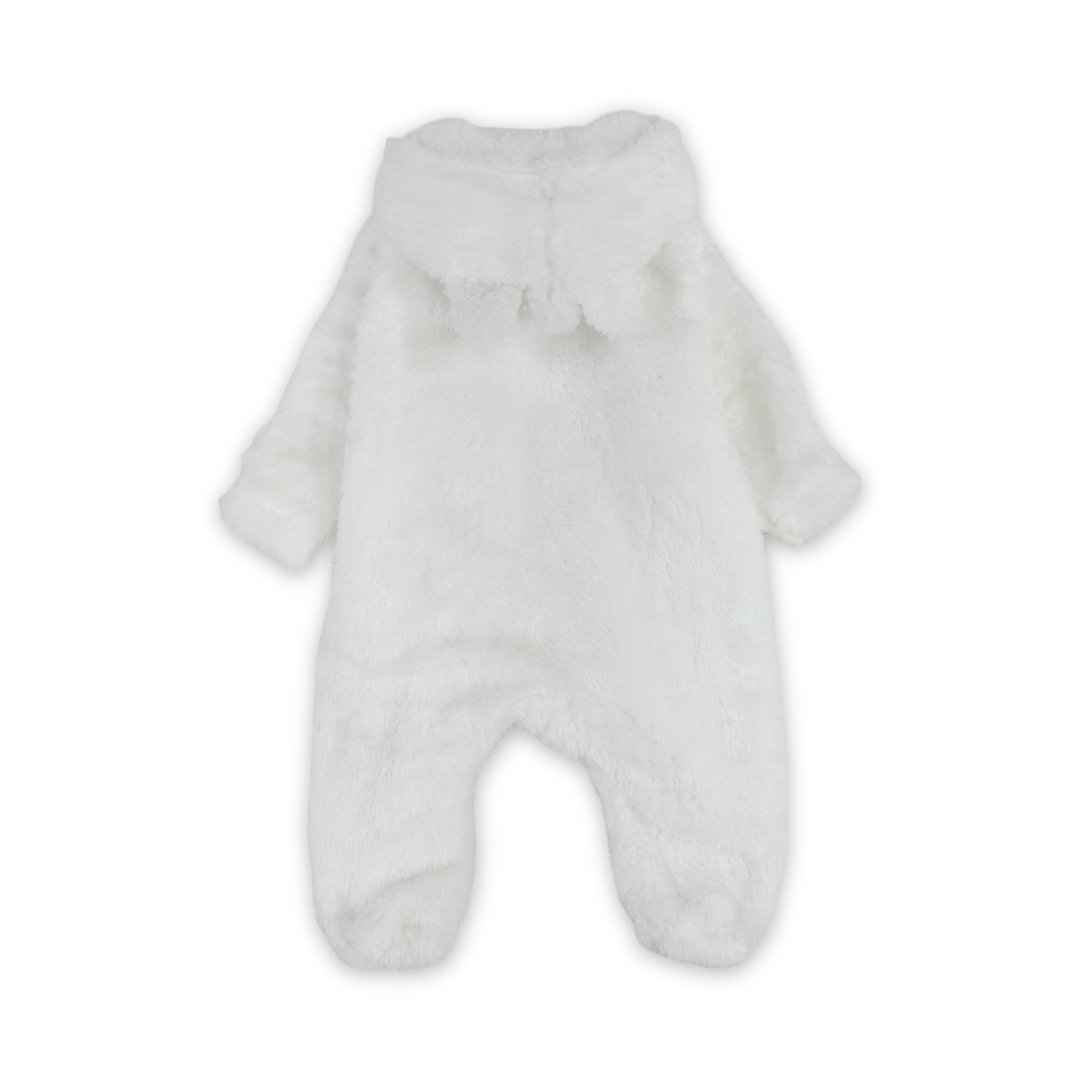Unisex Baby Fleece Hooded Footless Onesie – White