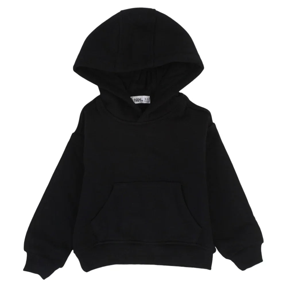 Girls Plain Cotton Hoodie – Black