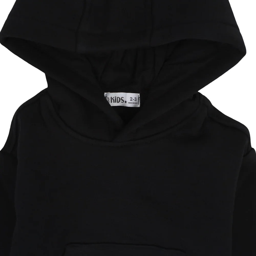 Girls Plain Cotton Hoodie – Black