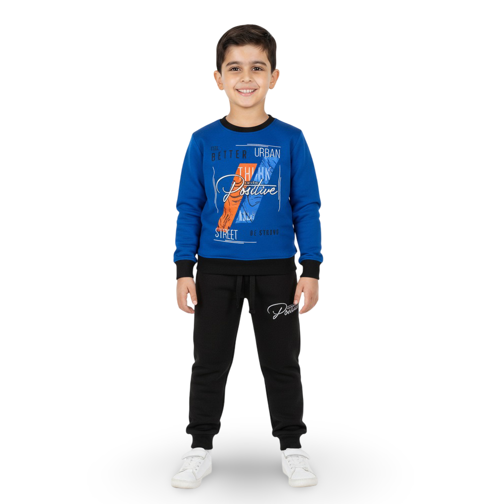 Boys Cotton Pajama Set – Blue with "Think Positive" Design