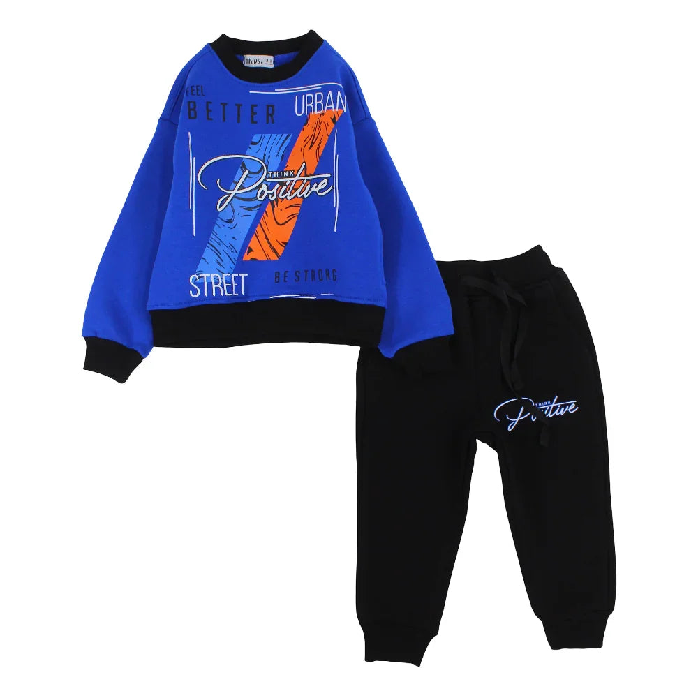 Boys Cotton Pajama Set – Blue with "Think Positive" Design